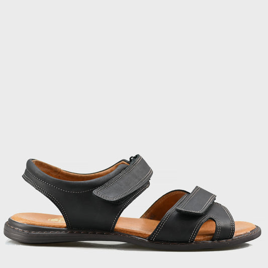 Black Leather Men’s Velcro Sandals – Lino | KarolShoes