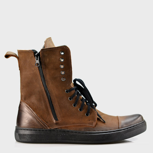 Pánské vysoké kožené boty Liam Hnědé – ručně šité boty z italské kůže | KarolShoes