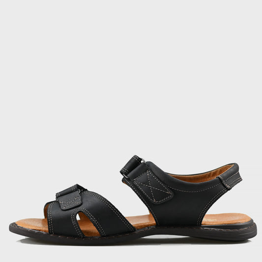 Black Leather Men’s Velcro Sandals – Lino | KarolShoes