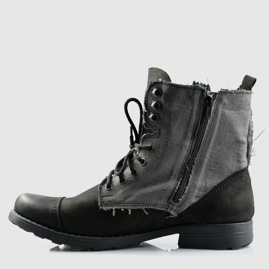 Handmade Men’s Leather & Linen Boots – Linen Black | KarolShoes