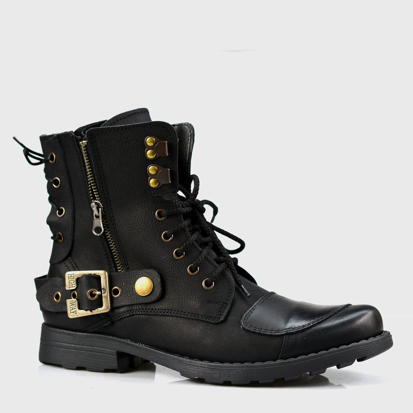 Black Leather Men’s Motorcycle Boots – Chad | KarolShoes