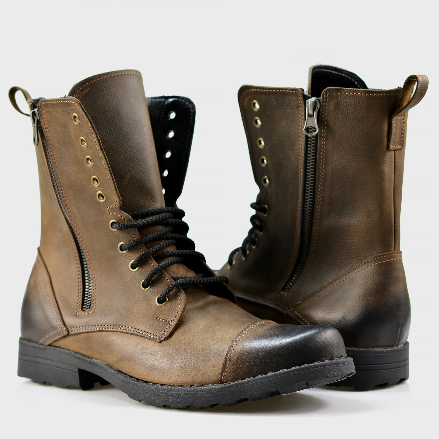 Pánské kožené boty Landon Hnědé – ručně šité vysoké boty z italské kůže | KarolShoes