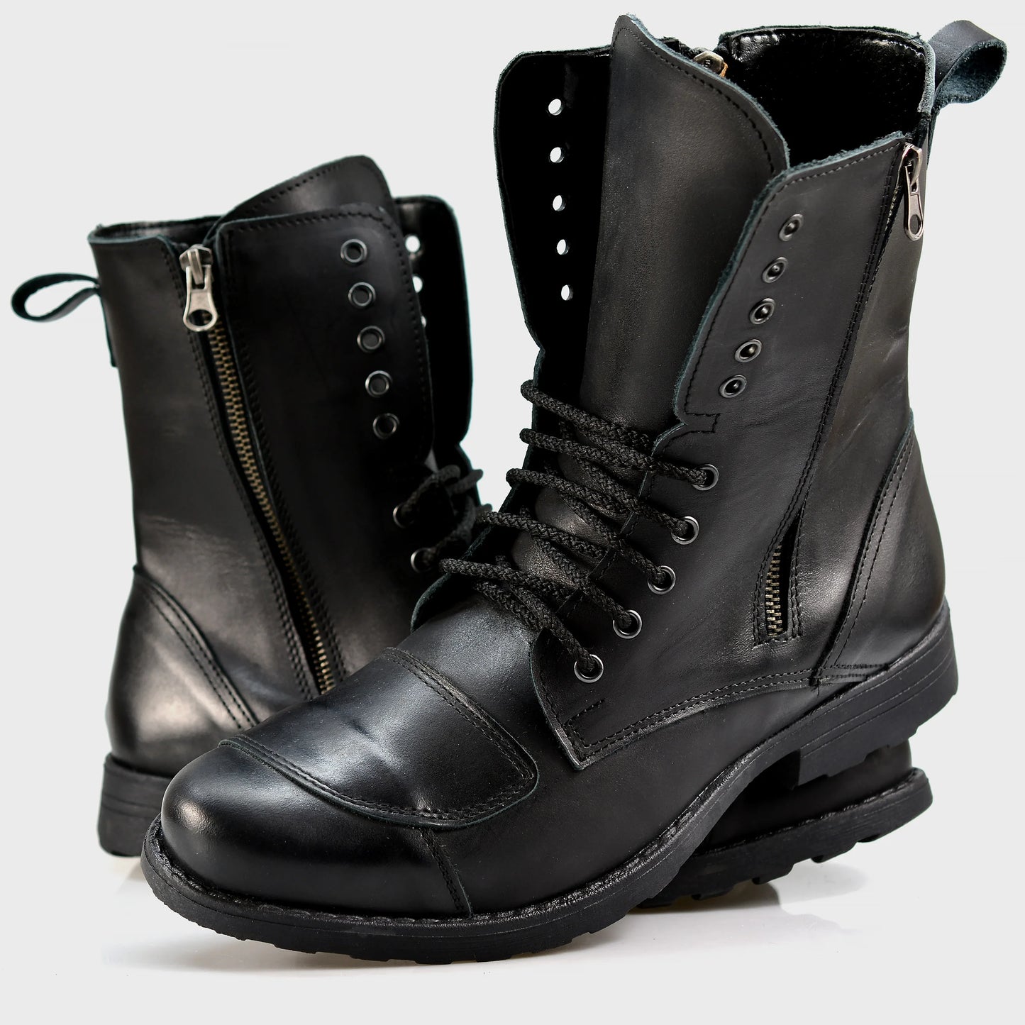 Black Leather Men’s Motorcycle Boots – Hunter | KarolShoes