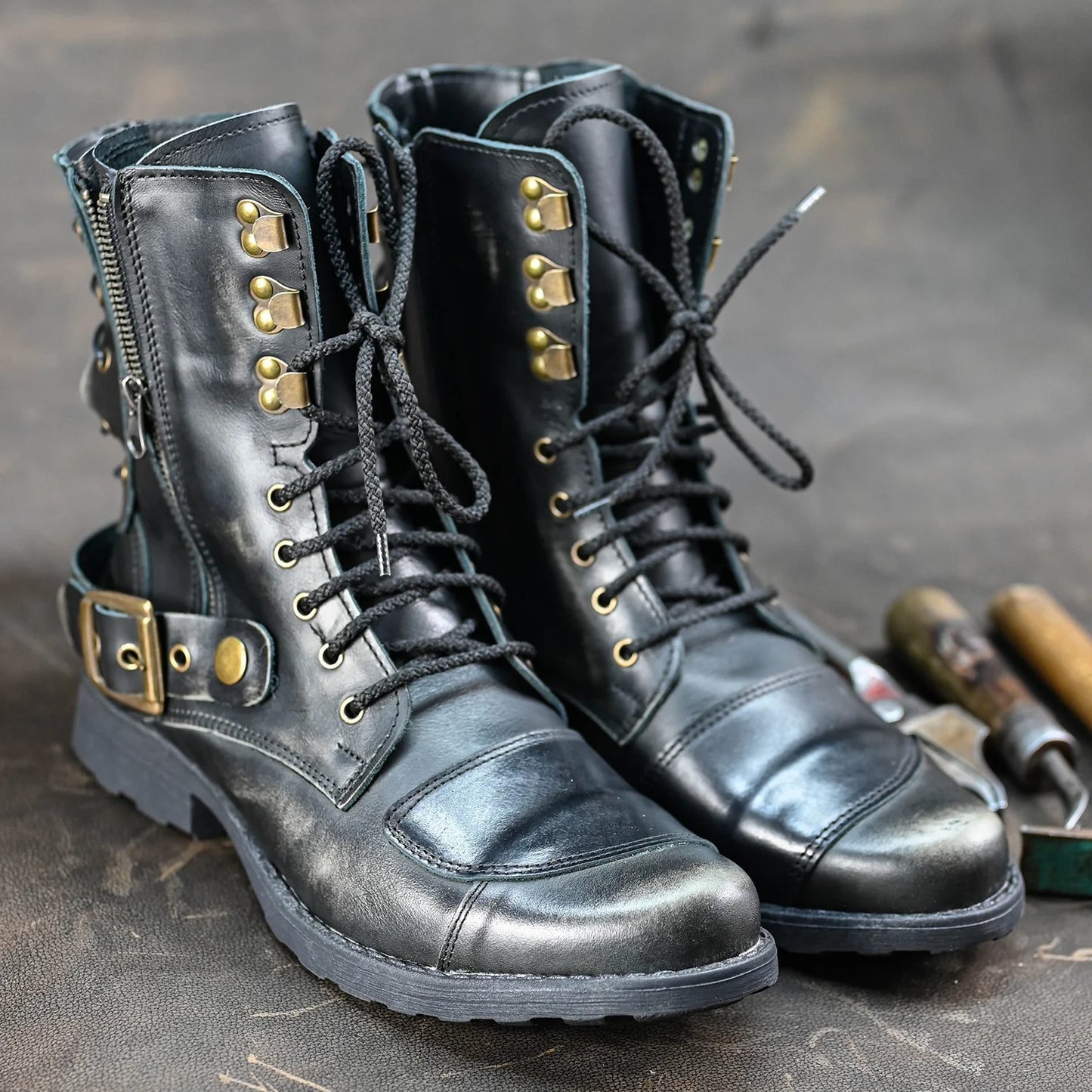 Motocyklové boty All Ride Sonny Černé BS – ručně šité boty z italské kůže | KarolShoes