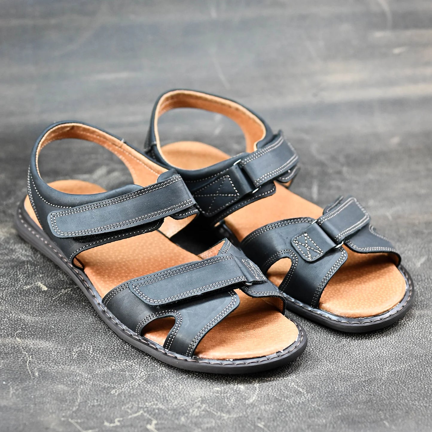 Pánské kožené sandály Lino – ručně šité černé | KarolShoes