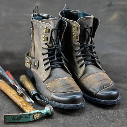 Brązowe skórzane buty motocyklowe męskie – Chad | Jordan Handmade Shoes – zdjęcie 10