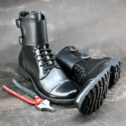 Skórzane męskie wysokie czarne buty z klamrami i zamkiem – Vanguard | Jordan Handmade Shoes – zdjęcie 9