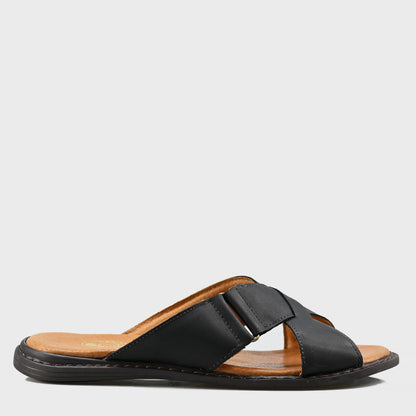 Czarne męskie skórzane klapki z paskami – Nero | Jordan Handmade Shoes – zdjęcie 1