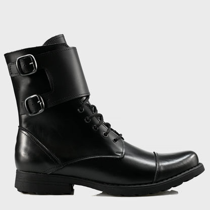 Skórzane męskie wysokie czarne buty z klamrami i zamkiem – Vanguard | Jordan Handmade Shoes – zdjęcie 1