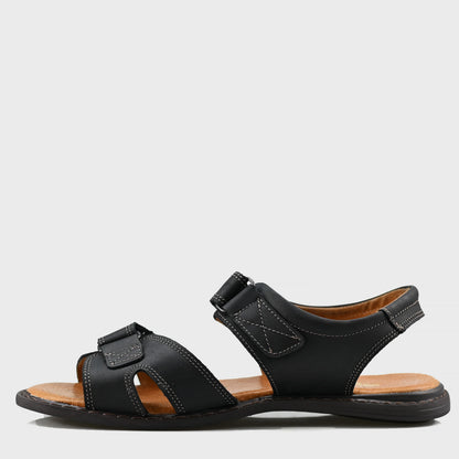 Czarne męskie skórzane sandały na rzepy – Lino | Jordan Handmade Shoes – zdjęcie 2