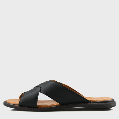 Czarne męskie skórzane klapki z paskami – Nero | Jordan Handmade Shoes – zdjęcie 2
