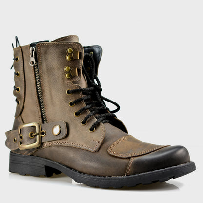 Brązowe skórzane buty motocyklowe męskie – Chad | Jordan Handmade Shoes – zdjęcie 3
