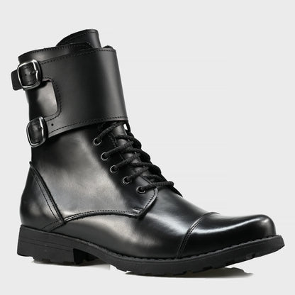 Skórzane męskie wysokie czarne buty z klamrami i zamkiem – Vanguard | Jordan Handmade Shoes – zdjęcie 3