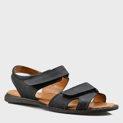Czarne męskie skórzane sandały na rzepy – Lino | Jordan Handmade Shoes – zdjęcie 3
