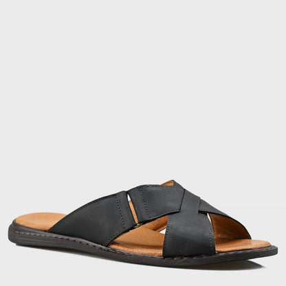 Czarne męskie skórzane klapki z paskami – Nero | Jordan Handmade Shoes – zdjęcie 3