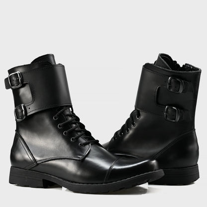 Skórzane męskie wysokie czarne buty z klamrami i zamkiem – Vanguard | Jordan Handmade Shoes – zdjęcie 4