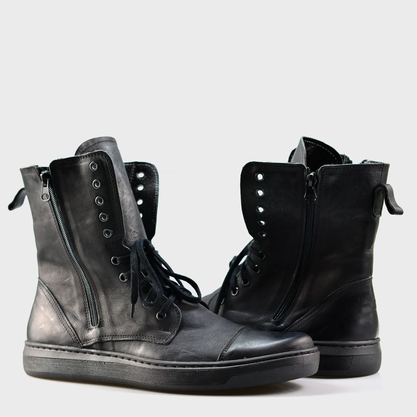 Pánské vysoké kožené boty Liam Černé – ručně šité boty z italské kůže | KarolShoes