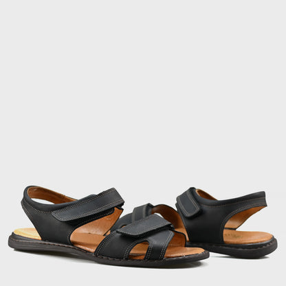 Czarne męskie skórzane sandały na rzepy – Lino | Jordan Handmade Shoes – zdjęcie 4