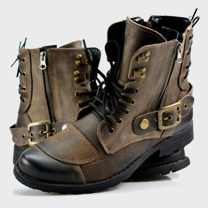 Brązowe skórzane buty motocyklowe męskie – Chad | Jordan Handmade Shoes – zdjęcie 5