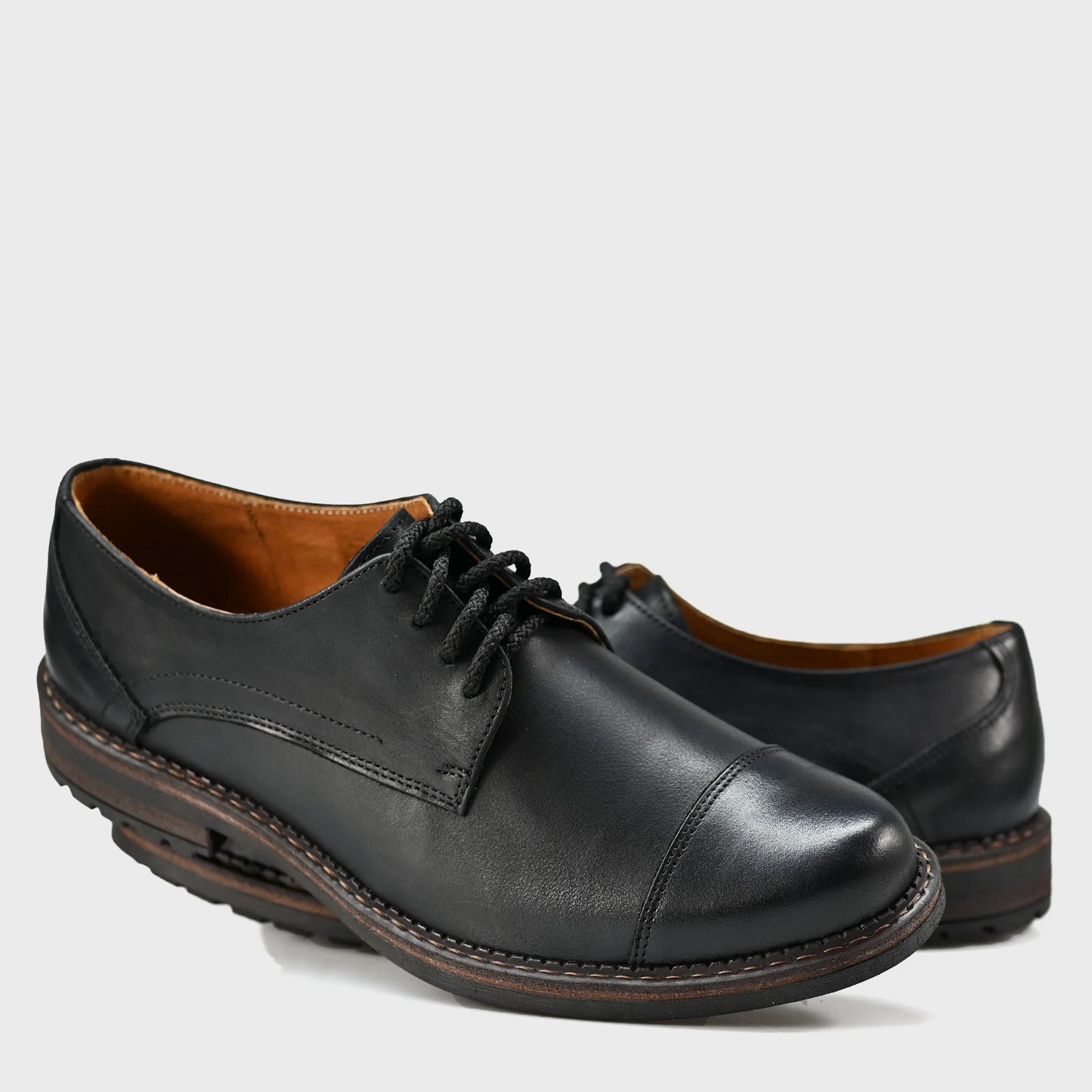 Pánské kožené derby polobotky Dante – ručně šité černé | KarolShoes