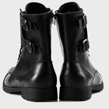 Skórzane męskie wysokie czarne buty z klamrami i zamkiem – Vanguard | Jordan Handmade Shoes – zdjęcie 5