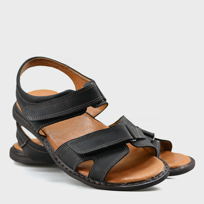 Czarne męskie skórzane sandały na rzepy – Lino | Jordan Handmade Shoes – zdjęcie 6