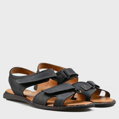 Czarne męskie skórzane sandały na rzepy – Lino | Jordan Handmade Shoes – zdjęcie 5