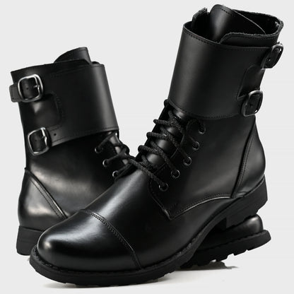 Skórzane męskie wysokie czarne buty z klamrami i zamkiem – Vanguard | Jordan Handmade Shoes – zdjęcie 6