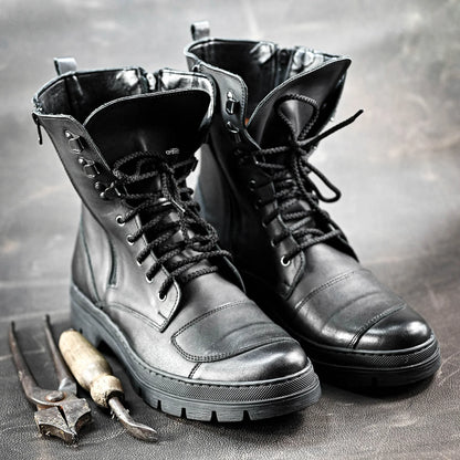 Buty motocyklowe męskie Gregory – czarne trzewiki skórzane | Jordan Handmade Shoes – zdjęcie 7