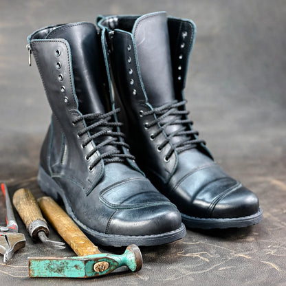 Czarne skórzane buty motocyklowe męskie – Hunter | Jordan Handmade Shoes – zdjęcie 7
