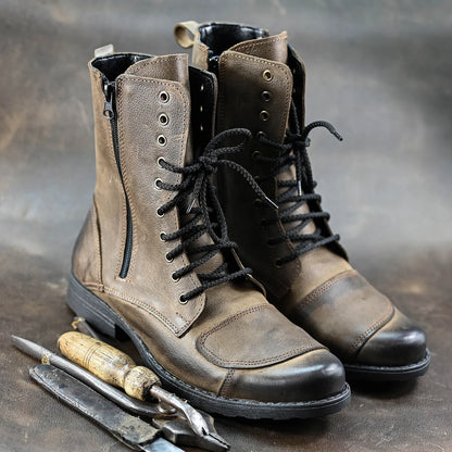 Brązowe skórzane buty motocyklowe męskie – Hunter | Jordan Handmade Shoes – zdjęcie 7