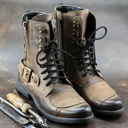 Brązowe skórzane buty motocyklowe męskie – Sonny | Jordan Handmade Shoes – zdjęcie 7