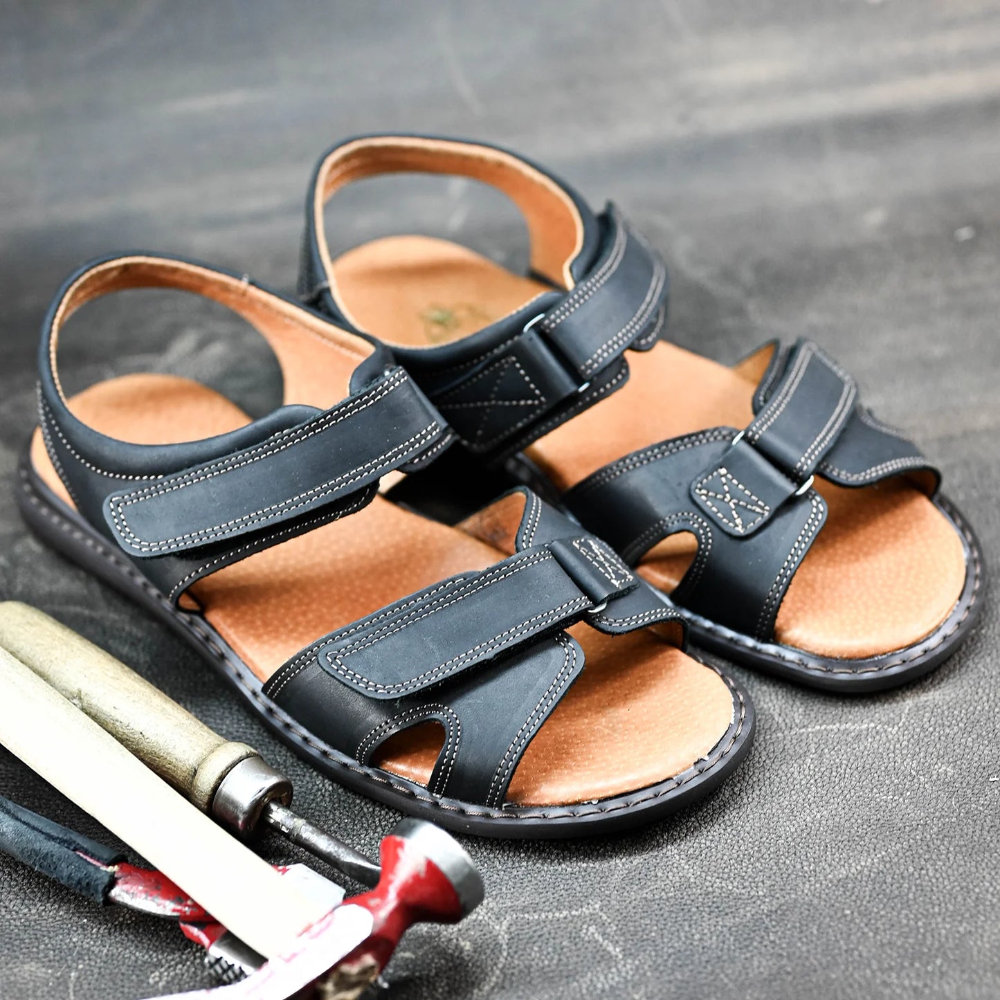 Pánské kožené sandály Lino – ručně šité černé | KarolShoes