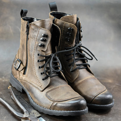 Brązowe skórzane buty motocyklowe męskie – Blake | Jordan Handmade Shoes – zdjęcie 7