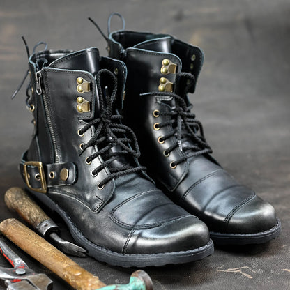 Czarne BS skórzane buty motocyklowe męskie – Chad | Jordan Handmade Shoes – zdjęcie 7