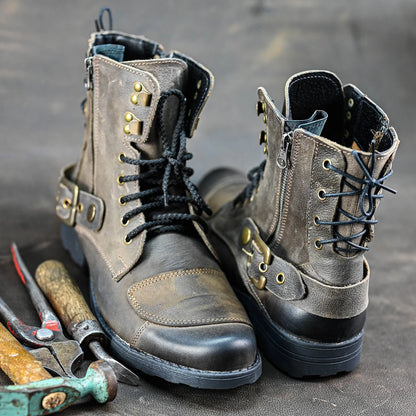 Brązowe skórzane buty motocyklowe męskie – Chad | Jordan Handmade Shoes – zdjęcie 8