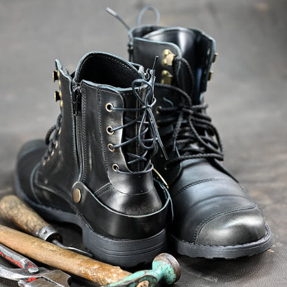 Czarne BS skórzane buty motocyklowe męskie – Chad | Jordan Handmade Shoes – zdjęcie 8