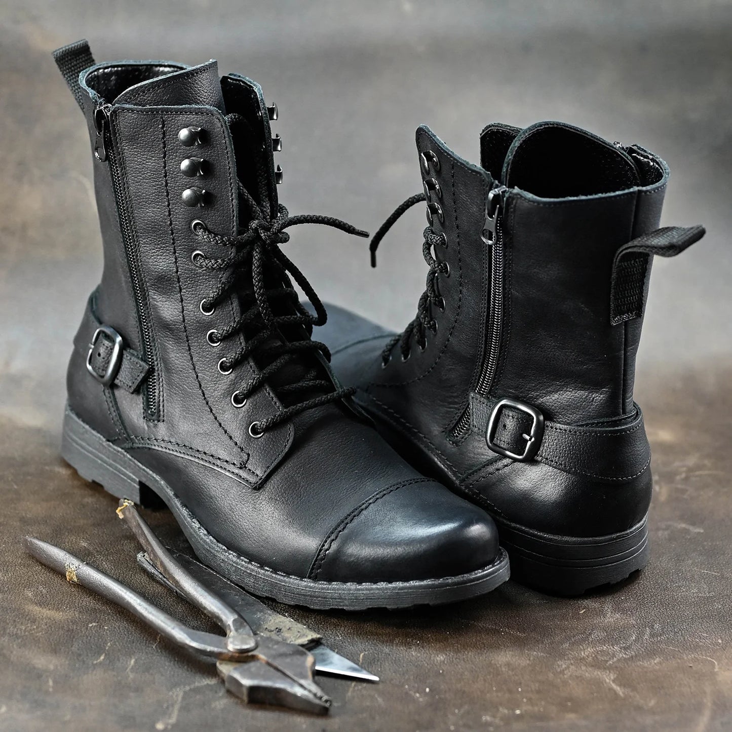 Pánské vysoké kožené boty Noah Černé – ručně šité z prémiové kůže | KarolShoes
