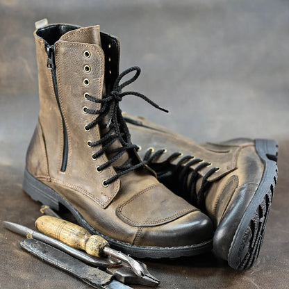 Brązowe skórzane buty motocyklowe męskie – Hunter | Jordan Handmade Shoes – zdjęcie 8