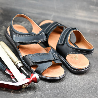 Czarne męskie skórzane sandały na rzepy – Lino | Jordan Handmade Shoes – zdjęcie 8