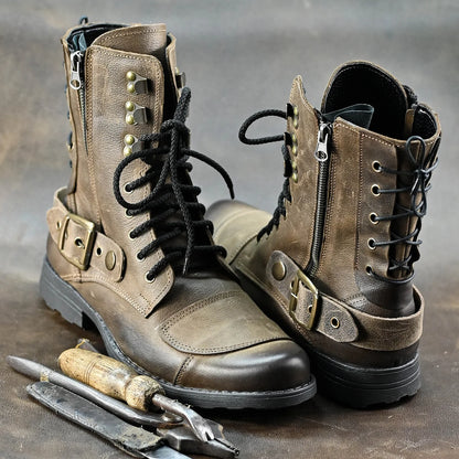 Brązowe skórzane buty motocyklowe męskie – Sonny | Jordan Handmade Shoes – zdjęcie 8