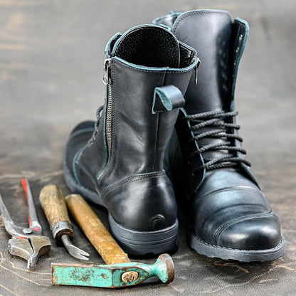 Czarne skórzane buty motocyklowe męskie – Hunter | Jordan Handmade Shoes – zdjęcie 8