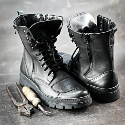 Buty motocyklowe męskie Gregory – czarne trzewiki skórzane | Jordan Handmade Shoes – zdjęcie 9
