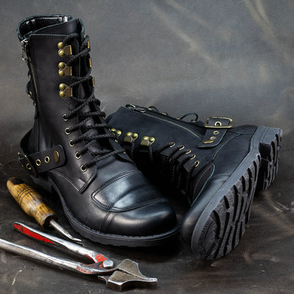 Czarne skórzane buty motocyklowe męskie – Sonny | Jordan Handmade Shoes – zdjęcie 9