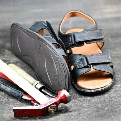 Czarne męskie skórzane sandały na rzepy – Lino | Jordan Handmade Shoes – zdjęcie 9
