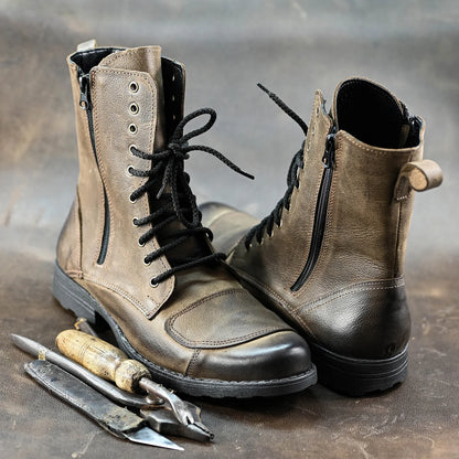 Brązowe skórzane buty motocyklowe męskie – Hunter | Jordan Handmade Shoes – zdjęcie 9