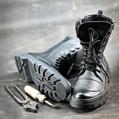 Buty motocyklowe męskie Gregory – czarne trzewiki skórzane | Jordan Handmade Shoes – zdjęcie 8