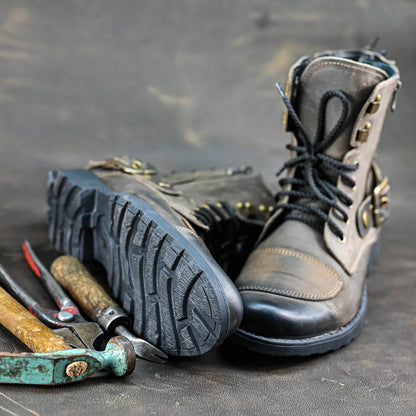 Brązowe skórzane buty motocyklowe męskie – Chad | Jordan Handmade Shoes – zdjęcie 9