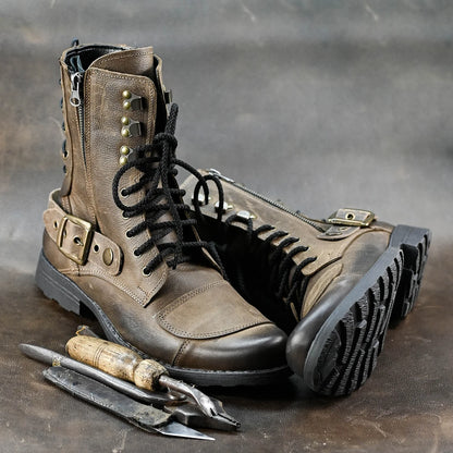 Brązowe skórzane buty motocyklowe męskie – Sonny | Jordan Handmade Shoes – zdjęcie 9