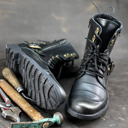 Czarne BS skórzane buty motocyklowe męskie – Chad | Jordan Handmade Shoes – zdjęcie 9